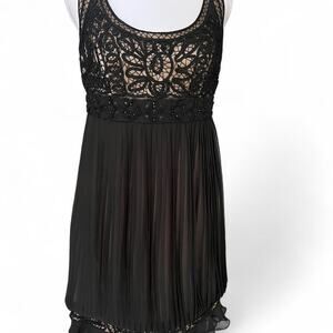 Sue Wong Size 6 Black Lace Beaded Pleated Chiffon Cocktail Dress NYE Party